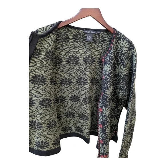 Nomadic Traders full zip Nordic cardigan sweater size medium black green - Picture 4 of 6